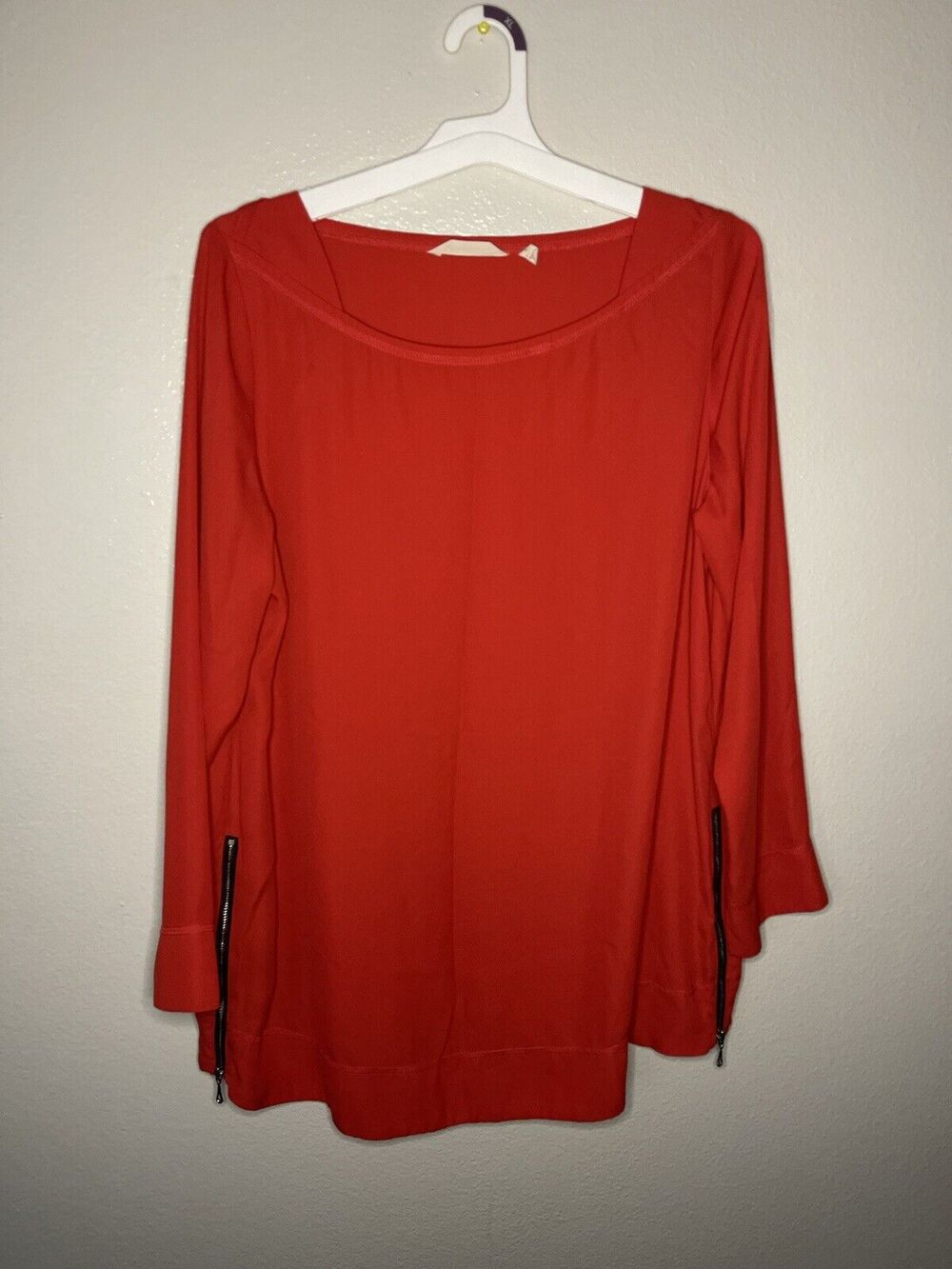 Soft Surroundings Tunic Top Blouse L Red Lisse Pullover Side Zip Long Lagenlook